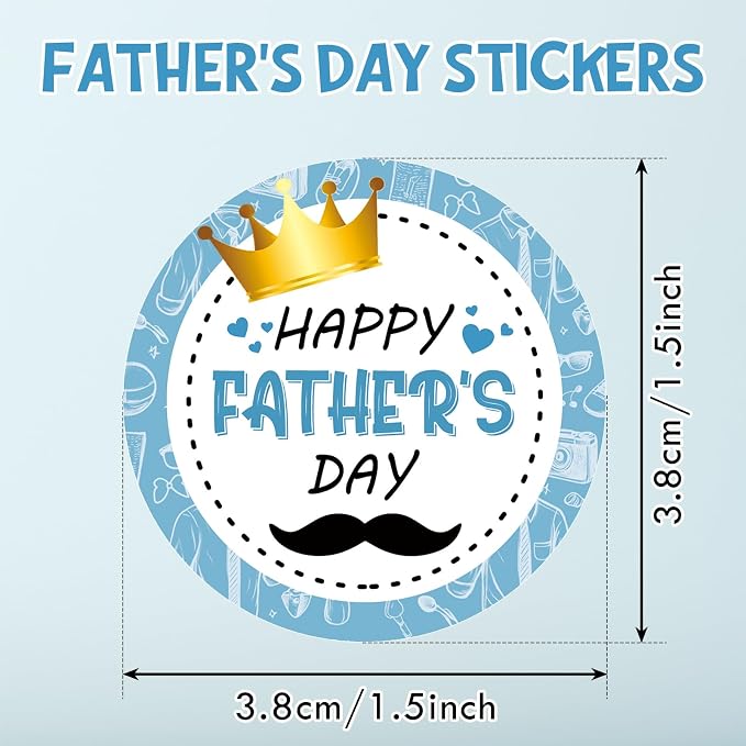 Louise Maelys 500PCS Father’s Day Stickers 1.5inch Round Happy Father's Day Labels with Gold Crown Mustache Design for Gift Wrapping, Cards, Envelopes