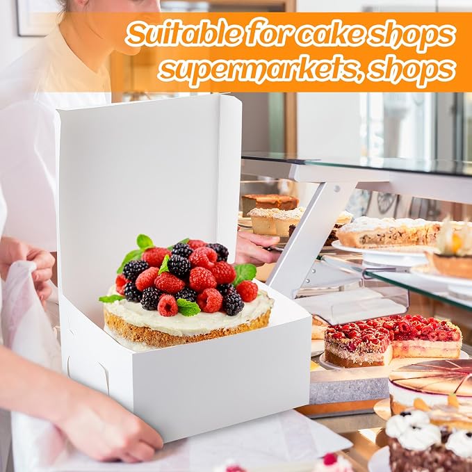 Ireer 20 Pack White Cake Box 14 x 14 x 6 Inch White Cardboard Bakery Box Disposable Pastry Containers for Pie Pastry Cookie Dessert