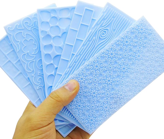 6 Packs Fondant Impression Mat Fondant Texture Mats Clay Mold Set Lace Embossing Mat Fondant Cake Embossed Impression Sheets for Cake Decorating