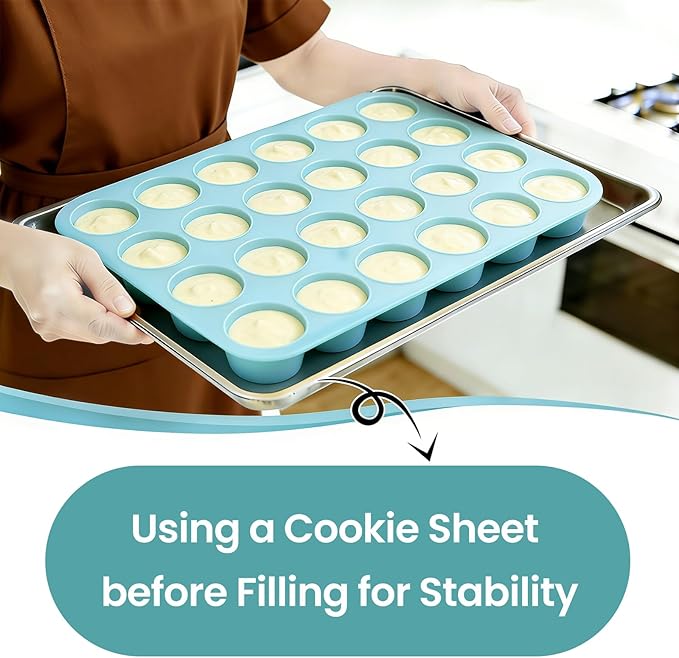 CAKETIME Silicone Mini Muffin Pan, 2 Pack 24 Cups Nonstick Mini Cupcake Pan for Baking Muffin, Cupcake, Egg Bites, Fat Bomb