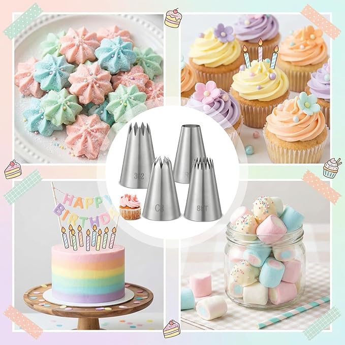 Large Piping Tips Stainless Steel Round Piping Tip Icing Pipings Nozzle Tip Set 4 Pcs Frosting Pipings Kit Pastry Cake Decorating Tips Baking Tools for Cupcake Cake Cookie Decorating