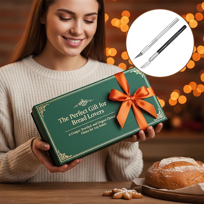 Premium Bread Lame Kit, 2 Professional Sourdough Scoring Tool with 15 Different Shapes Replaceable Blades, 2 Finger Sleeves, Safety Cover Stainless Steel Dough Scoring Knife for Home Baking, Handmade