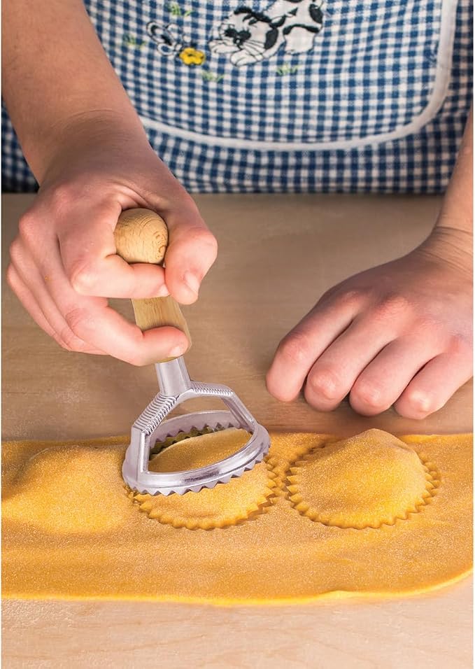 Fantes Ravioli Maker Stamp Set, Round Stamp with Wooden Handle and Fluted Edge, 2.5-Inch, The Italian Market Original since 1906