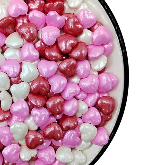 Red Pink and White Heart Valentine Sprinkles, Edible Heart Cake Decorating, Baking Cake Decorations Cupcake Toppers Cookie Decorating, Wedding Party Chirstmas Supplies