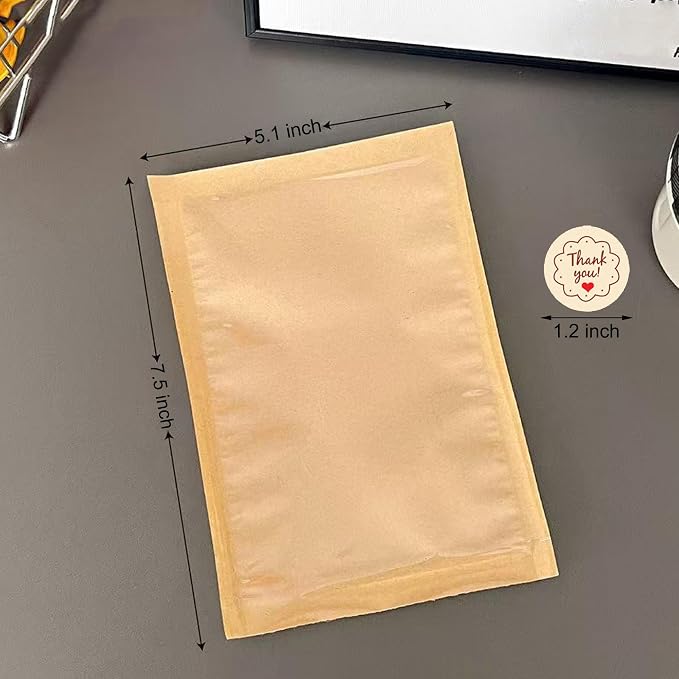 100 PCS Cookie Bags with Thank You Stickers, 5.1x7.5 Inch Paper Bakery Bags with Window for Gift Giving Treats Snacks Baked Goods Packaging (100, 5.1 x 7.5 inch)