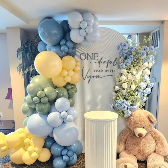 160Pcs 12 Inch Sage Green Dusty Blue Yellow Latex Balloons for Baby Shower Wedding Birthday Boho Party Decorations