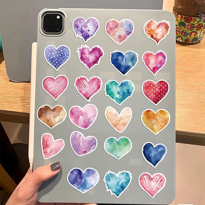 Love Heart Aesthetic Stickers for Valentine's Day, 50PCS Colorful Heart Vinyl Waterproof Stickers for Water Bottle, Laptop, Scrapbook, Journal, Gift Decorative Decals, Party Supplies