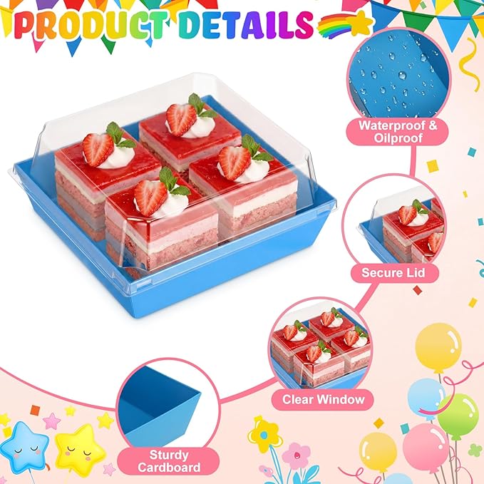 Vesici 144 Pcs 5 Inch Rainbow Small Charcuterie Boxes with Clear Lids Gay Pride Cake Slice Containers Paper Bakery Boxes Disposable Food Containers for Dessert Cookie Sandwich Mini Cake Strawberry