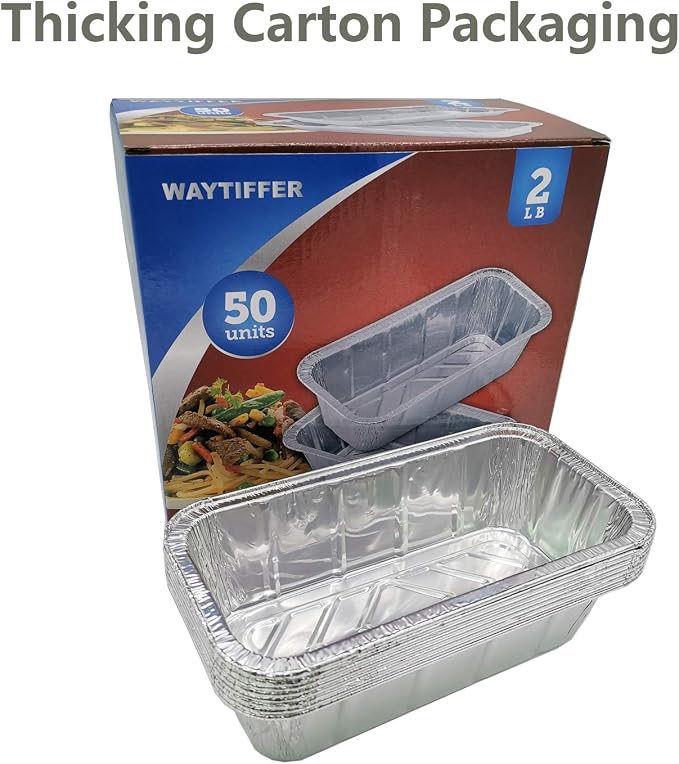 Waytiffer Loaf Pans [50 Pack] 2Lb Heavy Duty Disposable Aluminum Foil Premium Bread Tins Standard Size - 8.5" X 4.5" X 2.5" Perfect for Homemade Cakes & Breads