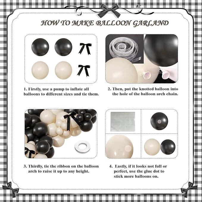 Black and Sand White Balloon Arch Kit 141 Pcs Coquette Birthday Decorations Include Balloons and Black Bow for Wedding Baby Shower Gender Reveal Bow Birthday Decorations