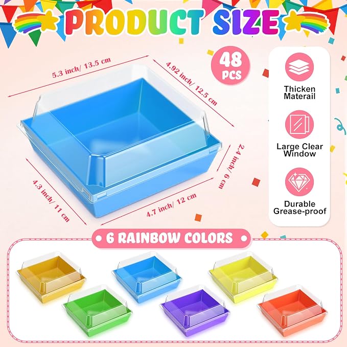 Vesici 48 Pcs 5 Inch Rainbow Small Charcuterie Boxes with Clear Lids Gay Pride Cake Slice Containers Paper Bakery Boxes Disposable Food Containers for Dessert Cookie Sandwich Mini Cake Strawberry