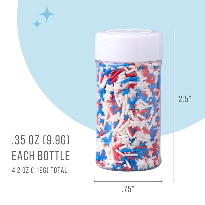 Sweets Indeed 4th of July Sprinkles 4-Pack Set – Patriotic Stars, Sanding Sugar, Nonpareils and Jimmies Mix for Baking & Decorating Cupcakes, Cookies, Cakes & Desserts – 12.25 ounces