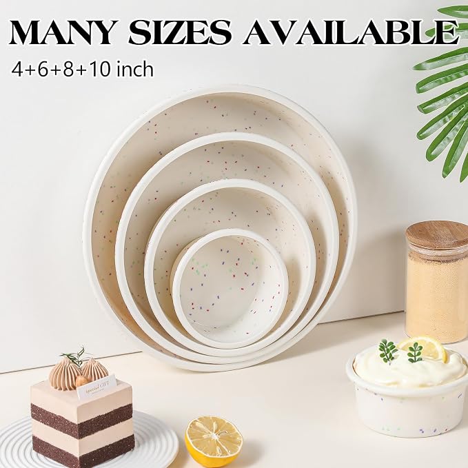 10 inch Silicone Round Cake Pans with Metal Reinforced Frame, Nonstick Cake Molds for Baking, BPA Free Set of 2 (Cream)