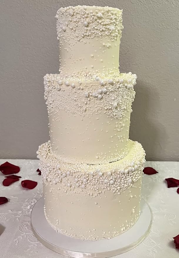 Edible White Pearl Sprinkles for Cake Decorating, Mixing 4 Sizes White Sugar Cupcake, Ice Cream, Donuts, Macaron Toppings Supplies 90g/ 3.17oz