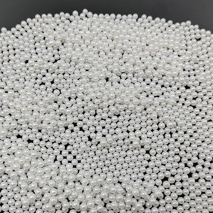 Homankit White Pearl Sprinkles Edible Pearls for Cake Decorating, 4mm 120g/4.23OZ Sugar Pearl Cake Decorations for Baking Cookie Cupcake Toppers Ice Cream Toppings Birthday Wedding Supplies