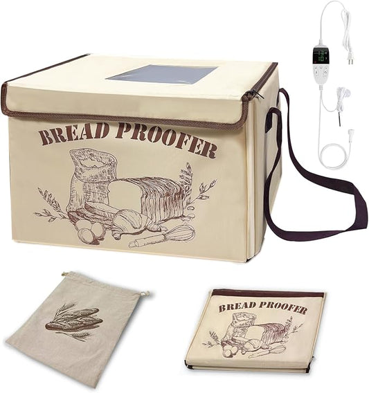 Foldable Bread Proofing Box, Versatile Dough Proofer, Upgraded Warming Basket with 50–113℉ Abjustable Temperature & Timer, Linen Bread Bag, Ideal for Sourdough, Pizza, Yogurt