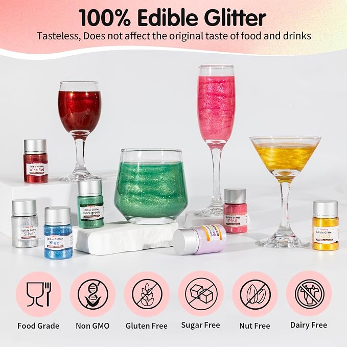 Edible Red Glitter for Drinks,Food Grade10g,Red Sprinkles Cake Decorating,Edible Luster Dust for Cocktail Beverages,Food Coloring Shimmer Powder for Baking,Cake Cupcakes Cookies Drinks Candy Strawberries Decorations,Holidays,4th of July Birthday Patrio...