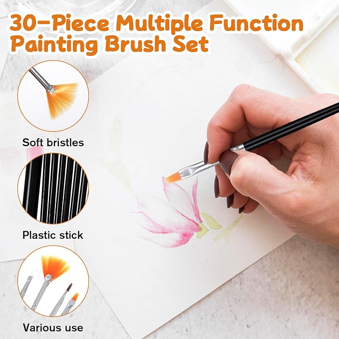 JJUNW 30 Pcs Cake Decorating Brushes, Cake Painting Brushes Food Paint Brush Fondant Sugar DIY Tools Set Cake Decorating Painting Tool Icing Pastry Brush for Baking(Pink+Black)