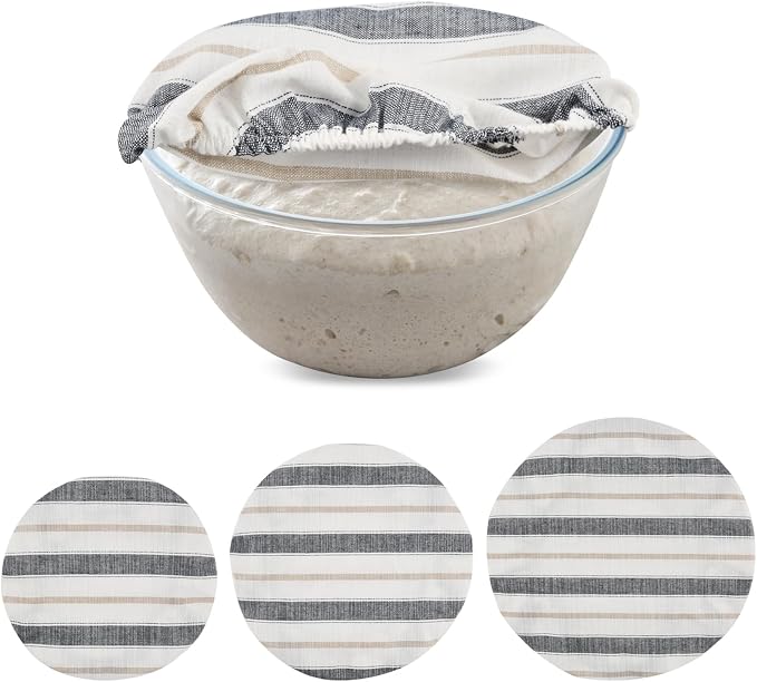 Reusable Bowl Covers for Bread Proofing, 3 Pcs Elastic Linen Cotton Food Cover for Sourdough Proofing Basket, Food Storage Baking Supplies for Home Gift for Women(COLOR:stripe)