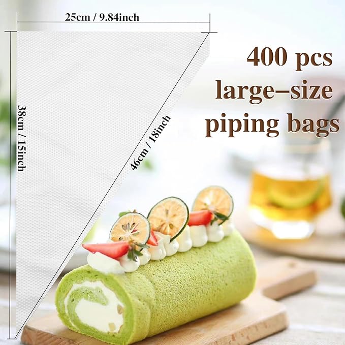 18 Inch Piping Bags, 400pcs Disposable Decorating Pastry Bags, Large Thickened Plastic Anti-Burst Non-Slip Icing Bags for Cookie and Cake Decorating (18 inch)