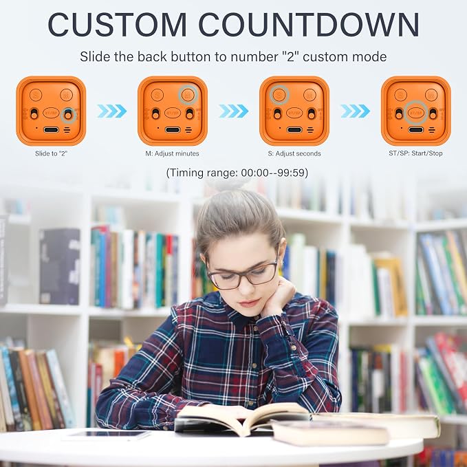 Rotating Pomodoro Timer 5, 25, 10 50 Minutes Preset, Desk Productivity Flip Timer, ADHD Tool Cube Countdown Stopwatch, Vibration/High/Low Volume/Custom Modes, for Work, Study, Back to School, Orange