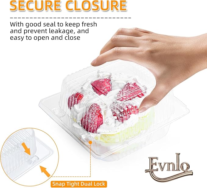 Evnlo 50 Count Clear Plastic Containers with Lids for Food, Thickened Disposable Sandwich Containers Clamshell Boxes for Cake Slice, Dessert, Hamburger, Salad, Pastry, Fruits, Takeout Tray