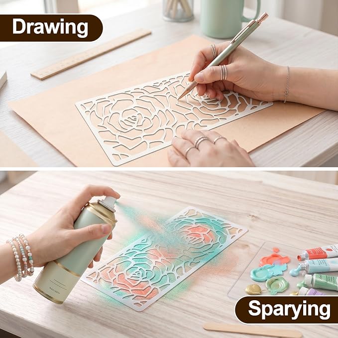 18Pcs Flower Stencils for Painting, Reusable Cake and Cookie Stencils, Floral Patterns for DIY Crafts, Wood, Fabric, and Furniture Decoration