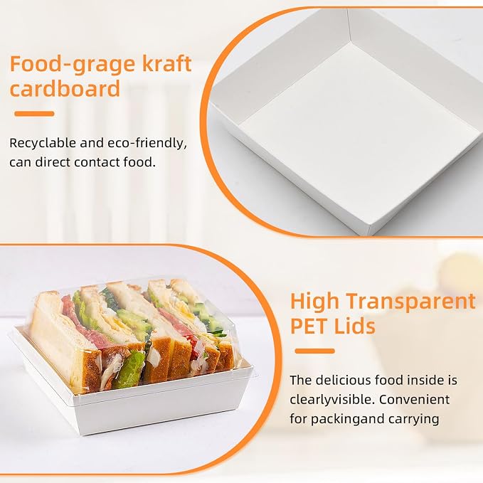 Charcuterie Boxes with Clear Lids, 5.32 x 4.92 x 2.36 Inch Dessert Boxes, Square Disposable Paper Bakery Boxes to Go Food Containers for Desserts, Sandwich, Cookie, Sushi