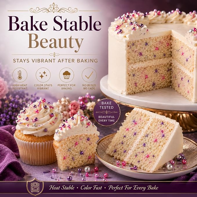 Confect Cake Decorating Sprinkles Mix – Pink & Purple Jimmies with Pearl Sugar Balls – Edible Cupcake & Cookie Topping for Baking, Party & Holiday Treats | Vegan, Gluten-Free, Soy-Free, Dairy-Free, Palm Oil-Free- 4.2 Oz
