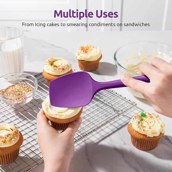U-Taste Silicone Spoon Spatula Set, 600ºF High Heat Resistant Food Grade Flexible Rubber Scraper, Integrated Cooking Mixing Baking Kitchen Utensils Set of 3 for Nonstick Cookware (Purple)
