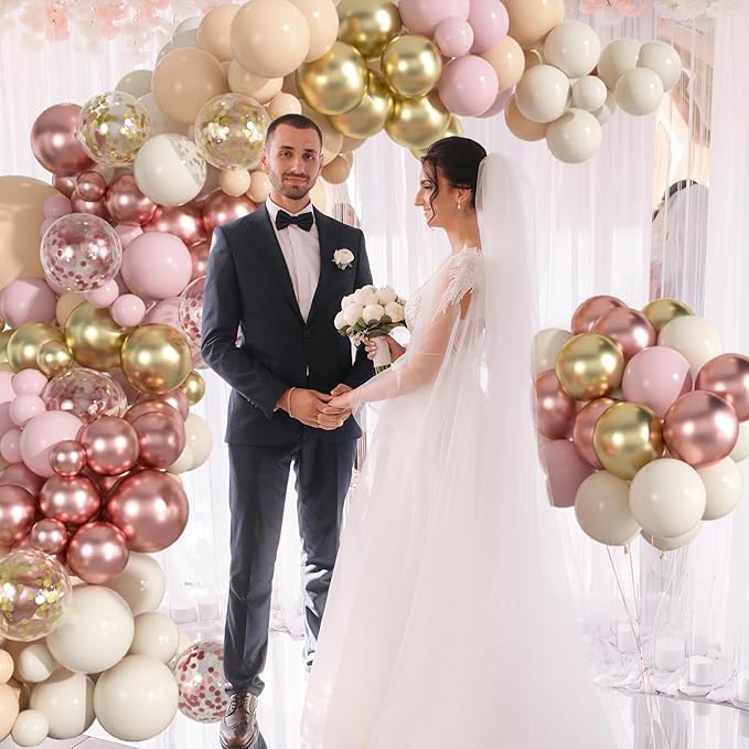 136pcs Rose Gold Balloon Garland Arch Kit, 18 12 10 5 inch Blush Pink and Rose Gold confetti Balloons for Wedding, Bridal Baby Shower, Princess Birthday Party Decorations