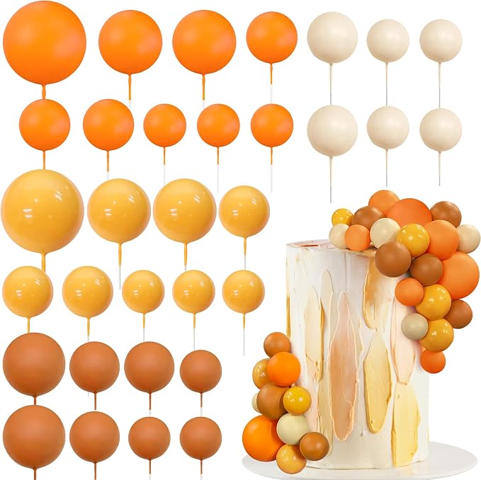 32 PCS Colorful Ball Shaped Cake Topper Pearl Balls Cupcake Cake Insert Topper for Birthday Party Wedding Decoration Supplies