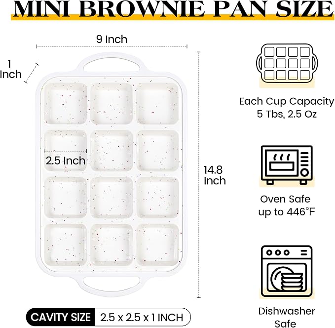 2 Pcs Brownie Pan with Dividers Silicone Nonstick Mini Individual 12 Cup Square Muffin Cupcake Pans with Metal Reinforced Frame(Cream)