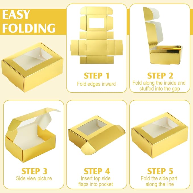 Zonon 30 Pcs Soap Boxes for Homemade Packaging, Mini Kraft Boxes with Window for Bakery Candy Soap Making Gift Packaging, 3.7x2.6x1.4 Inch (Gold)