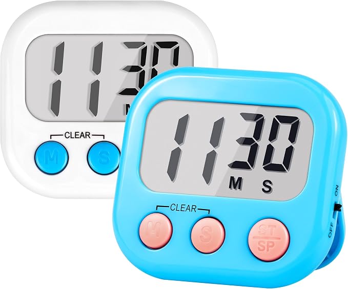 Timer for Kids Teachers Supplies Digital Kitchen Timers for Cooking Large Magnetic Classroom Timer 2Pack-White Blue