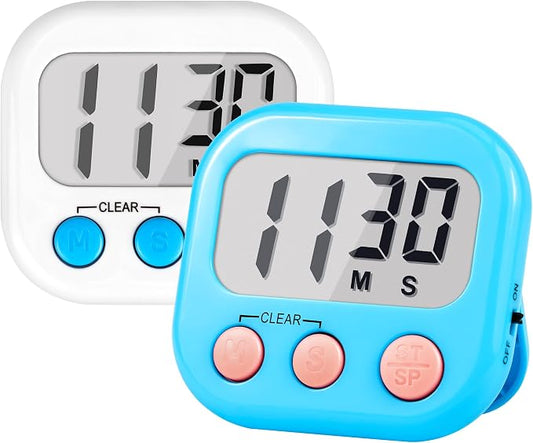 Timer for Kids Teachers Supplies Digital Kitchen Timers for Cooking Large Magnetic Classroom Timer 2Pack-White Blue