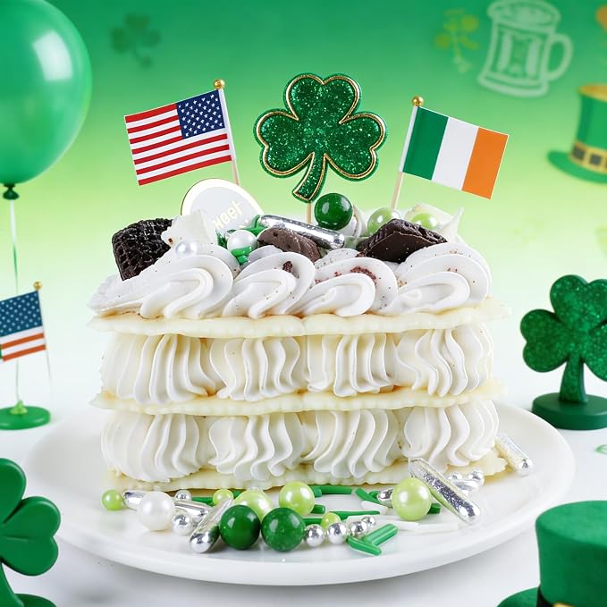 St. Patricks Day Sprinkles for Cake Decorating Edible, Cupcake Toppers, Ice Cream Topping, Mixed Jimmies Ideal for Spring theme Parties and Dessert
