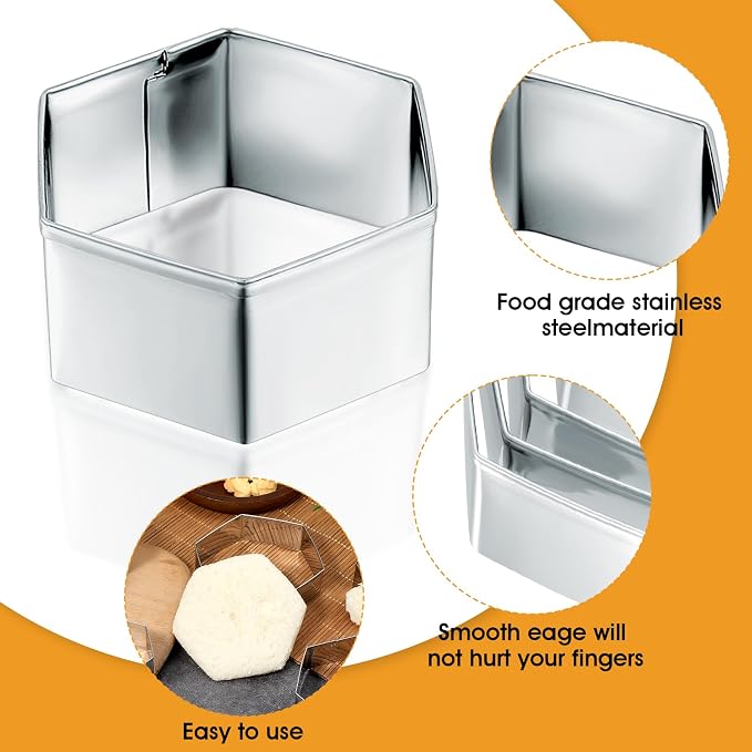5 Pcs Hexagon Cookie Cutter, Stainless Steel Biscuit Cutter Hexagon Cookie Cutters Set Assorted Sizes for Biscuits Cake Sandwiches Shapes and Wedding Birthday Party