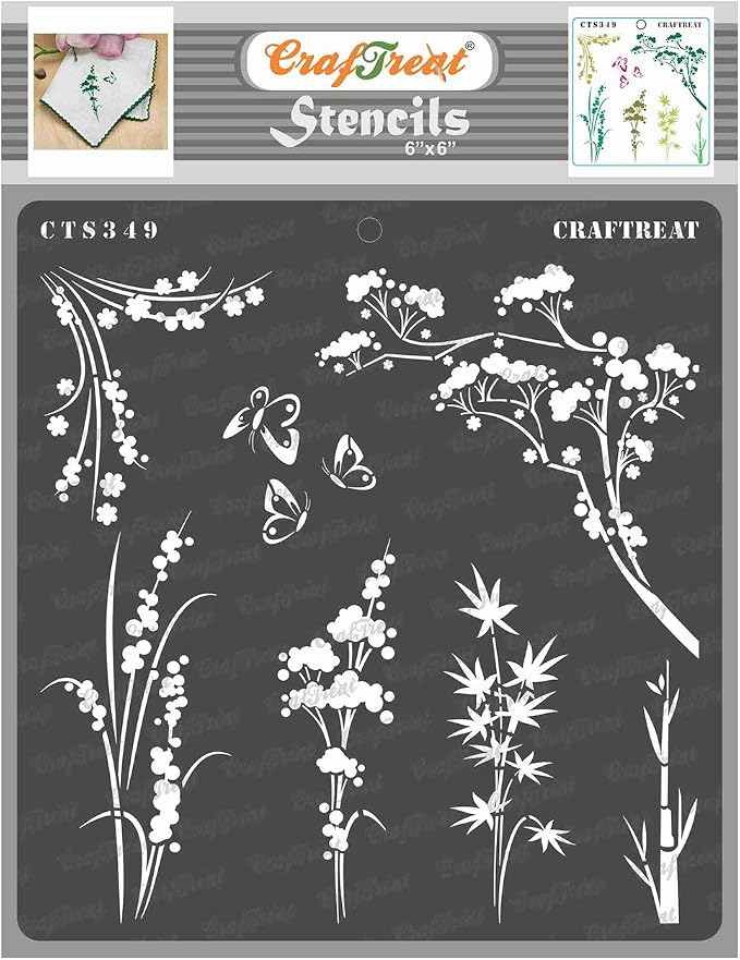 CrafTreat Reusable Wildflower Stencils for Painting on Wood, Canvas, Paper, Fabric, Floor, Wall and Tile - Wild Flower Stencils - 6x6 Inch DIY Art and Craft Stencils for Painting Flowers