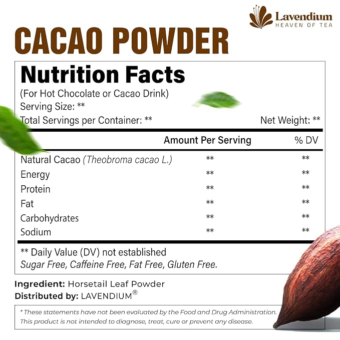 25oz (1.56 lbs) Cacao Powder, 100% Natural & Pure, Unsweetened, Rich Chocolate Flavor, Perfect for Baking & Smoothies No Additives, No Gluten, Vegan.