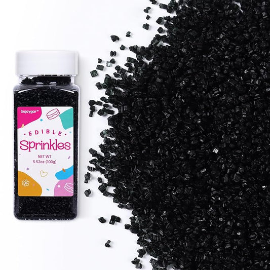 Black Sprinkles for Cake Decorating, 3.52oz Black Sanding Sugar Sprinkles, Edible Glitter Sprinkles for Cupcake Toppers Baking Drinks Cookie Ice Cream Dount Chocolate