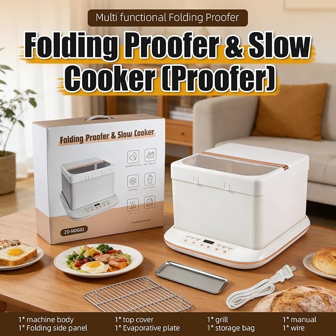 Foldable Bread Proofing Box, 32-248℉ Adjustable Temp Slow Cooker with 24H Timer, Multifunctional Dough Proofer for Sourdough, Yogurt, Fermentation & Low-Temperature Cooking