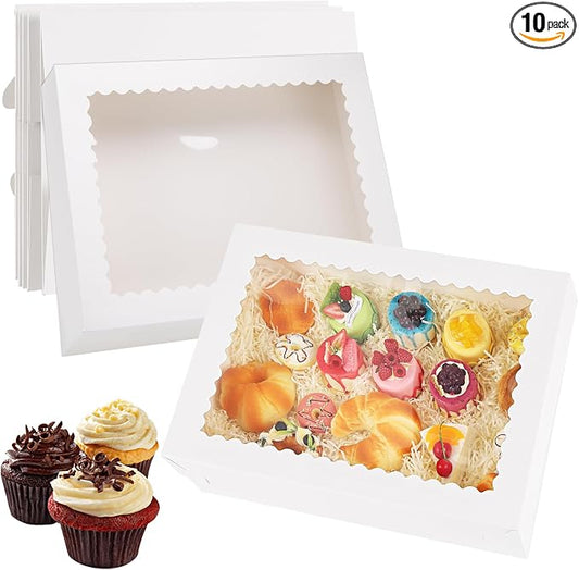 10 Sets Sheet Cake Boxes with Lids, Large 19x14x4 Inch Rectangle Quarter Sheet Cake Boxes with Window for Bakery Cakes Package