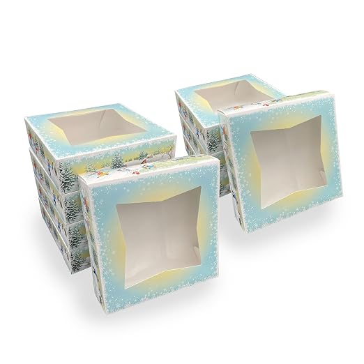 SCT Winter Wonderland Pie Boxes with Window (150 Quantity), 9x9x2.5, Christmas Cookie, Gingerbread, Holiday Bakery Treat, and Dessert Boxes for Pies & Cookies, 2496