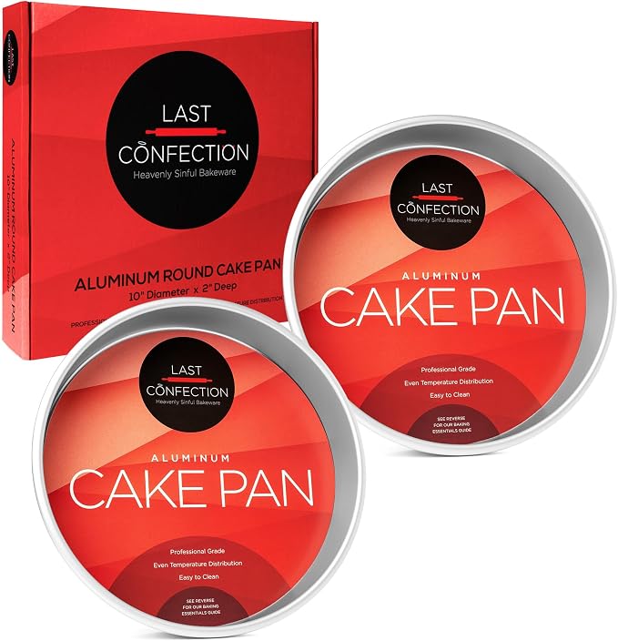 LAST CONFECTION 10 x 2 Inch Round Cake Pans, Set of 2 Anodized Aluminum Cake Pans Baking Tins