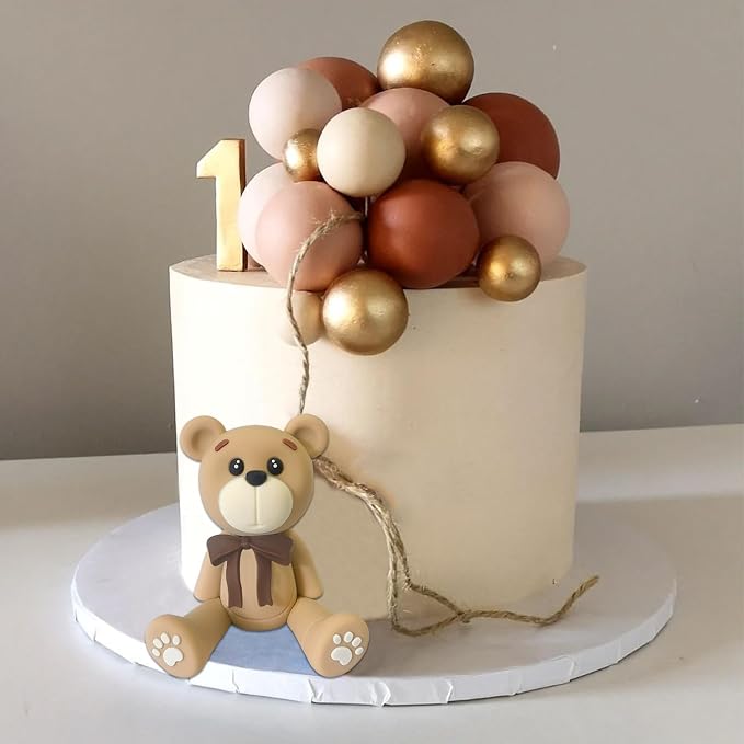 3D Bear Cake Toppers Brown Bear Cake Decorations for Boy Girl Baby Shower Birthday Party Supplies (coffee)