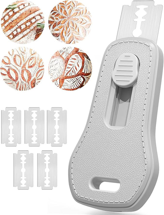 24SHEN Bread Lame, Sourdough Scoring Tool with Extractable & Magnetic, Sour Dough Tools Sourdough Cutter for Homemade Bread Making, Scoring Knife Include 5 Razor Blades-Gray