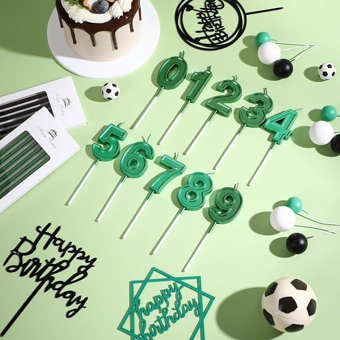 Yerliker 34 Pcs Happy Birthday Cake Toppers Decorations Birthday Candles DIY Cake Decor for Men Women Wedding Anniversary(Green Black White)