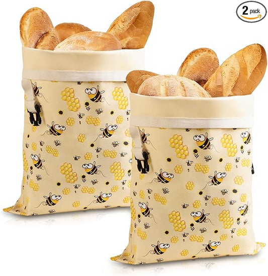2 Pack Beeswax Bread Bags for Sourdough, Reusable Cotton Linen Bread Storage Bags for Homemade Bread, XL 17'' x 13'', Roll-Up Closure, Freezer Safe