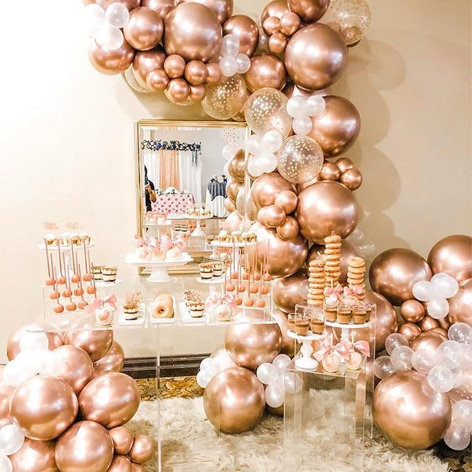 PartyWoo Rose Gold Balloons 140 pcs Different Sizes of 18 12 10 5 Inch Gold Balloon Arch Kit Garland for Birthday Graduation Bachelorette Bridal Shower Wedding Party Decorations Rose Gold-G107